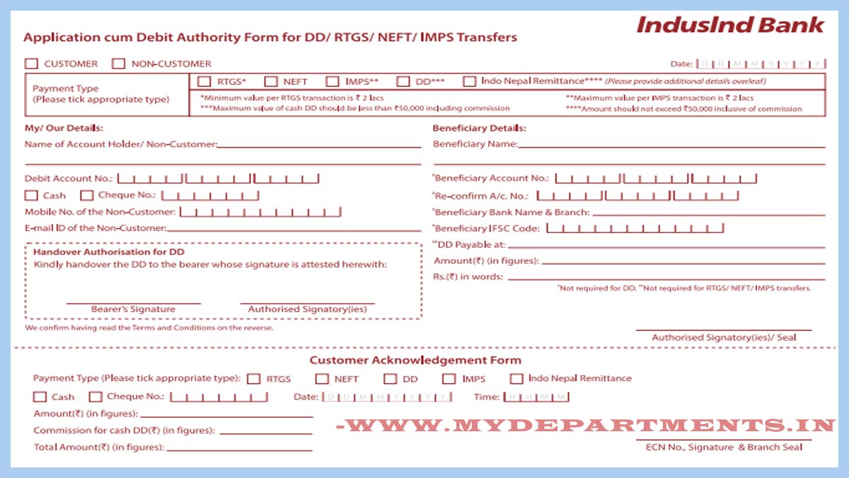 Indusind Bank RTGS Form Indusind Bank NEFT Form PDF Download