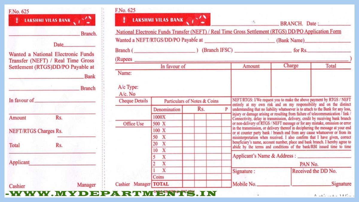 Lakshmi vilas bank lvb bank rtgs neft form download 2024