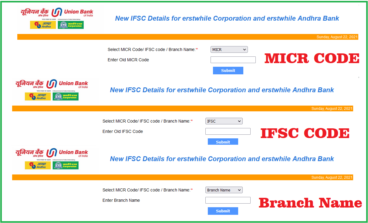 New Andhra Bank IFSC Code Union Bank IFSC MICR Code 2022